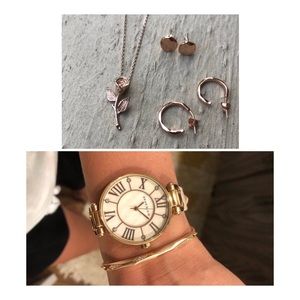 5 PC RoseGold- watch, bracelet, necklace, earrings